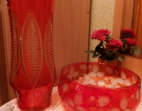 Красный хрусталь СССР, ваза, салатник